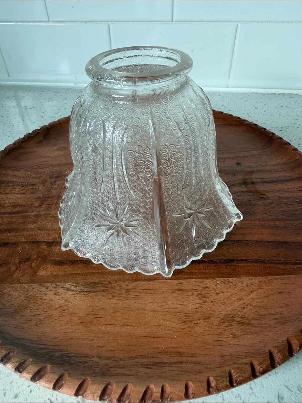 Clear Pressed Glass Lamp Shade with Starburst Pattern
